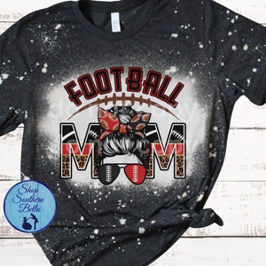 Football Mom Messy Bun Red Unisex Bleach Shirt, Football Mom T-Shirt, Custom Football Mom Tee, Personalized Football Mom Tees, Football