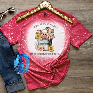 Pig in Bucket Floral Unisex Bleach Shirt, Cute Farm Bih