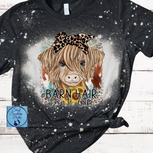 Highland Cow Leopard Bleach Shirt, Barn Hair Farm Life Plus Size Bleached Sublimation Tshirt for Women, Gildan Softstyle, Farm Gift Cow NEW