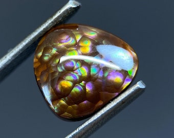 Fire Agate Handmade Cabochon for Pendant, Ring, Jewelry Making / 3.6ct, 10.41 × 9.76 × 4.58 (mm)