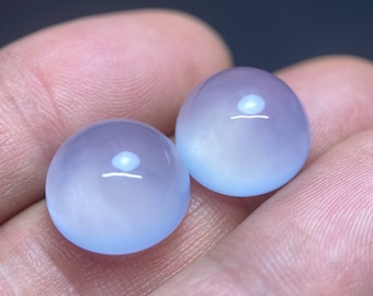 14mm Natural Botryoidal Chalcedony Round Cabochon Pair for Pendant, Ring, Earrings, Jewelry Making / 14.00 × 8.54, 14.02 × 8.55 (mm)