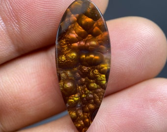 Fire Agate Handmade Cabochon for Pendant, Jewelry Making, Macrame, Wire Wrapping / 10.9ct, 30.66 × 12.85 × 3.85 (mm)