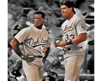 Rickey Henderson and Jose Canseco Custom Painted 11x14 Baseball Art Print - Only ten printed and signed by the artist