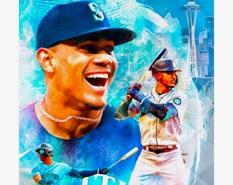 Julio Rodriguez Custom Painted 11x14 Baseball Art Print - Only ten printed and signed by the artist - Portrait of an Athlete Series