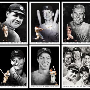 Ensemble Yankee Legends (6 cartes, dont une édition spéciale bonus), oeuvres d'art de baseball, cartes peintes personnalisées - tirage de seulement dix (1/10)
