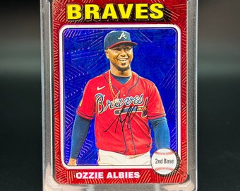 Ozzie Albies Custom Painted Card Art - Embossed Watercolor Baseball Card 1/1