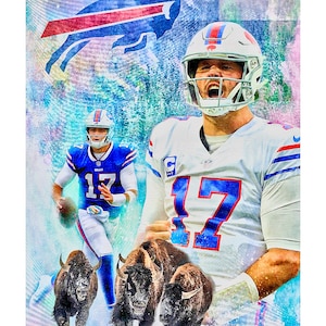 Arte digital de Josh Allen - Arte de fútbol pintado a medida - Retrato de una serie de atletas