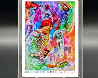 Baseball Art Limited Edition World Series Custom Painted Card Phillies vs Astros - print run of only five (1/5)