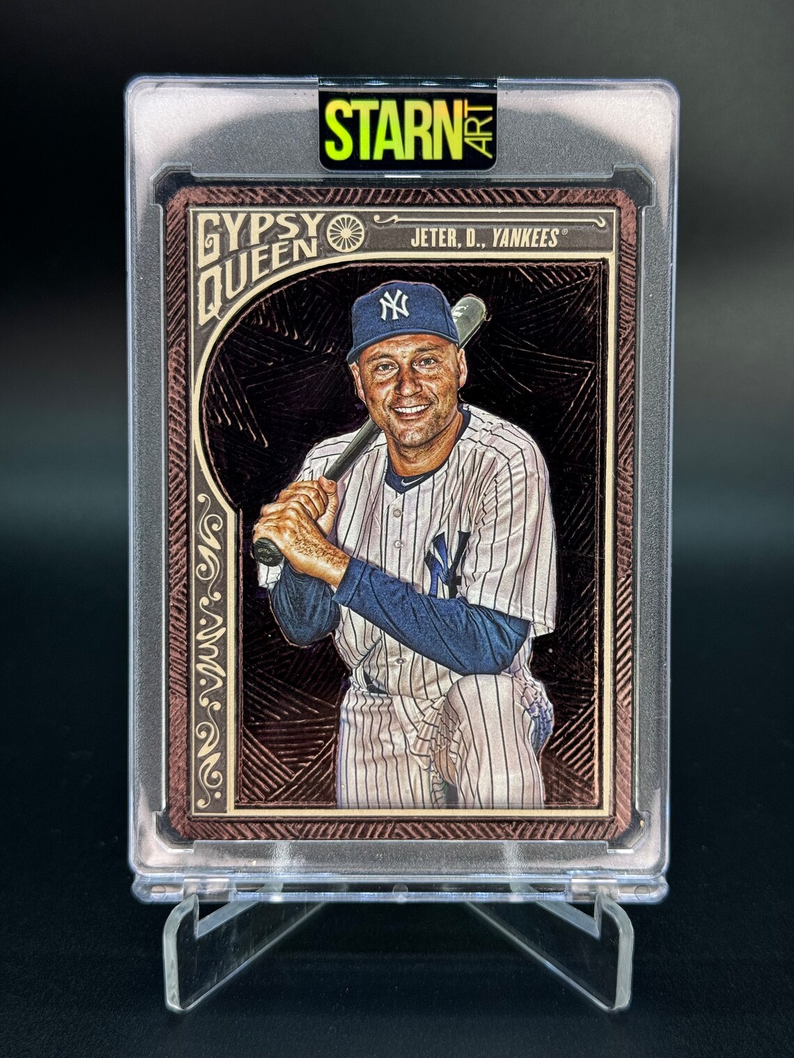 Derek Jeter Custom Embossed and Painted Baseball Card Art One of One 1/