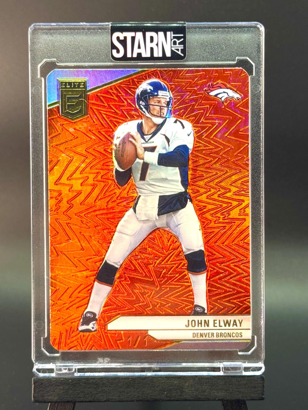 John Elway Custom Embossed and Painted Football 1/1 Card Art