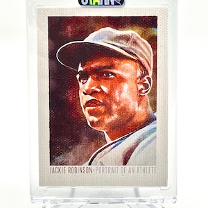 Jackie Robinson (1/1) Canvas Baseball Art Card, dipinto e stampato digitalmente - tiratura di una sola