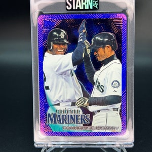 Ken Griffey Jr. and Ichiro Custom Embossed and Painted 1/1 Baseball Card Art