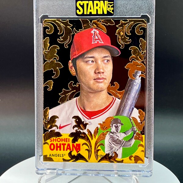 Shohei Ohtani Custom Handcrafted - Acrylic Paint, Alcohol Ink, and Gold Vinyl - Baseball 1/1 Card Art