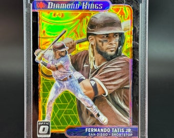 Fernando Tatis Jr. Arte personalizzata in rilievo e dipinta - Acquerello e inchiostro alcolico, Carta da baseball 1/1