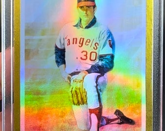 Nolan Ryan Baseball Card Art - Holo Foil Gold Border, Portrait of an Athlete Custom Painted Card - print run of only one (1/1)