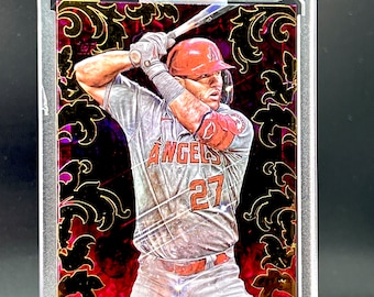 Mike Trout Custom Painted Acrylic, Watercolor, and Alcohol Ink, and Gold Vinyl Baseball 1/1 Card Art