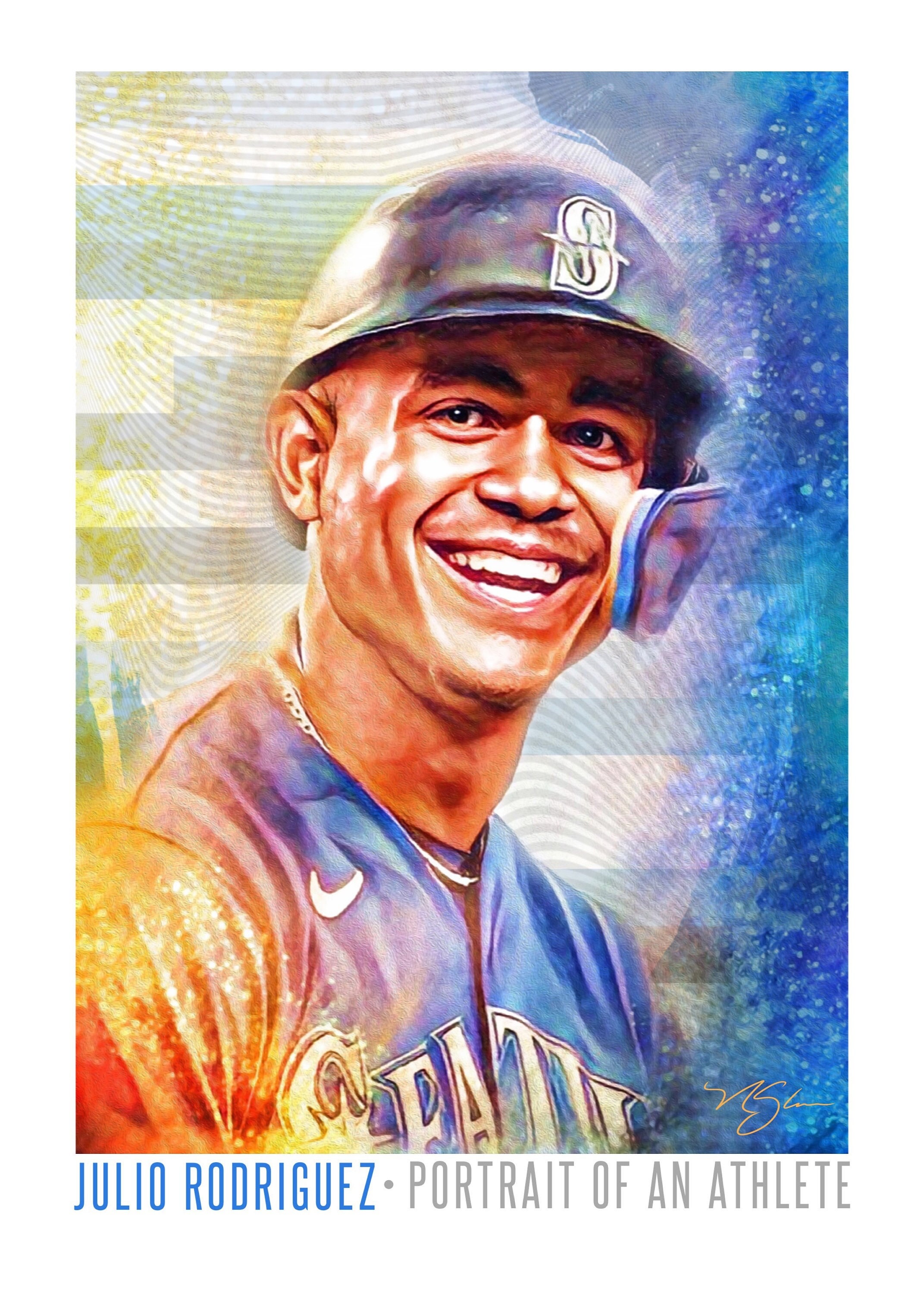 Julio Rodriguez Custom Painted 11x14 Baseball Art Print - Only ten printed and signed by the artist - Portrait of an Athlete Series
