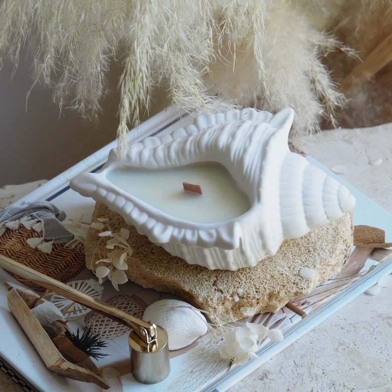 Large Seashell Vessel Candle Handmade Decor Trinket Dish Etsy