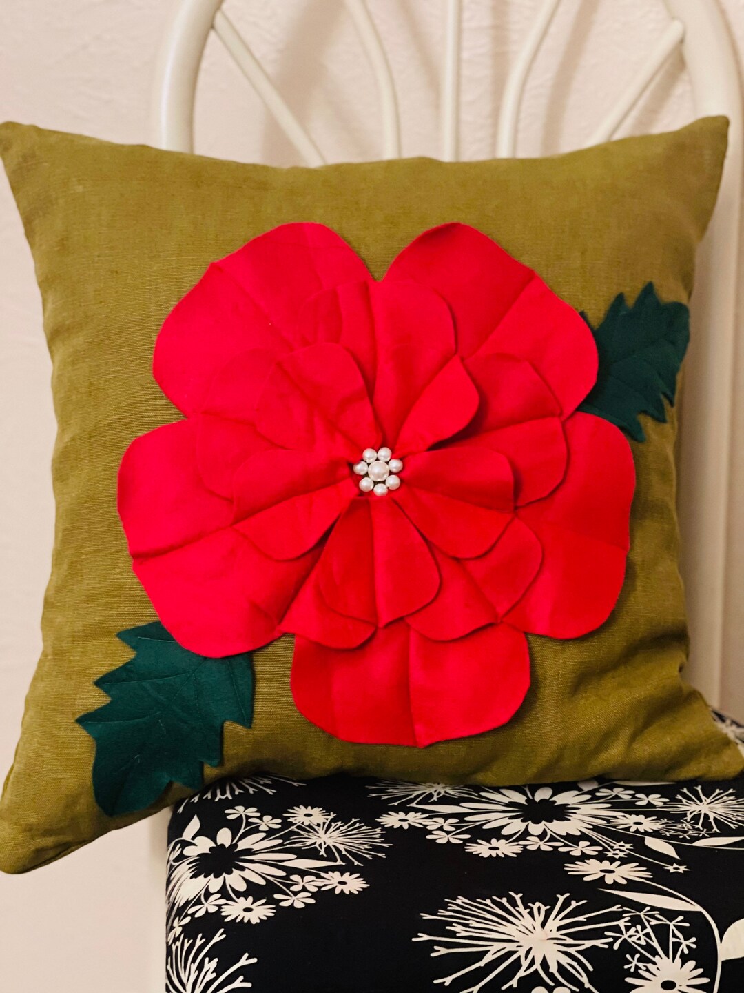 Handmade Felt Applique Pillow Cover large Etsy