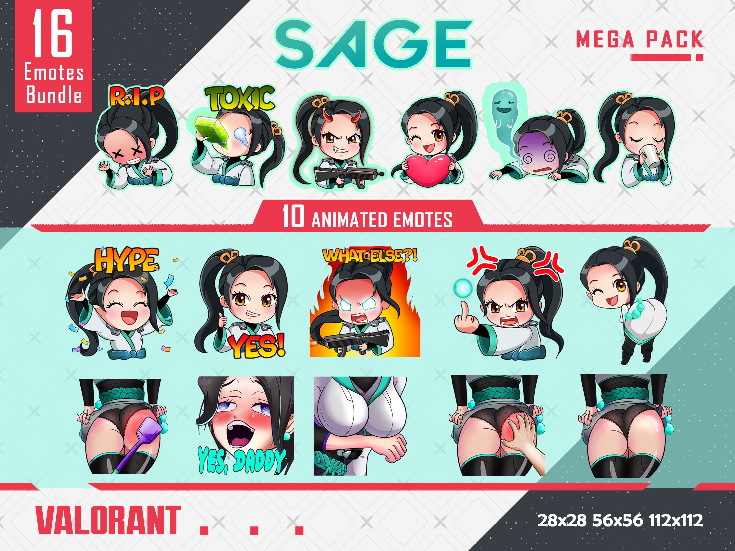 Sage Mega Pack 16 Emotes, Sage Valorant 10 Animated 6 Static Emotes Pack, Sage Valorant Emotes Bundle , Twitch Youtube Discord Emote Pack