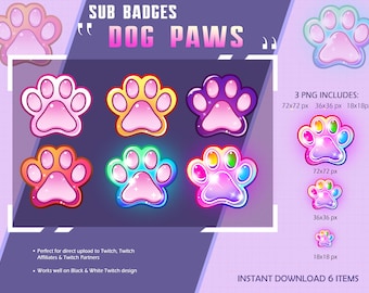 Dog Paw Twitch Sub Badges: Streamer Pet Icons (Digital Download)