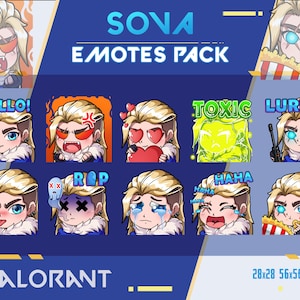 Sova Valorant Emotes, Twitch Emote Pack, Streamer Emotes, Youtube Discord Emote Pack, Emotes For Streamer, Sova Emotes For Gamer