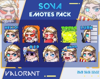 Sova Valorant Emotes, Twitch Emote Pack, Streamer Emotes, Youtube Discord Emote Pack, Emotes For Streamer, Sova Emotes For Gamer