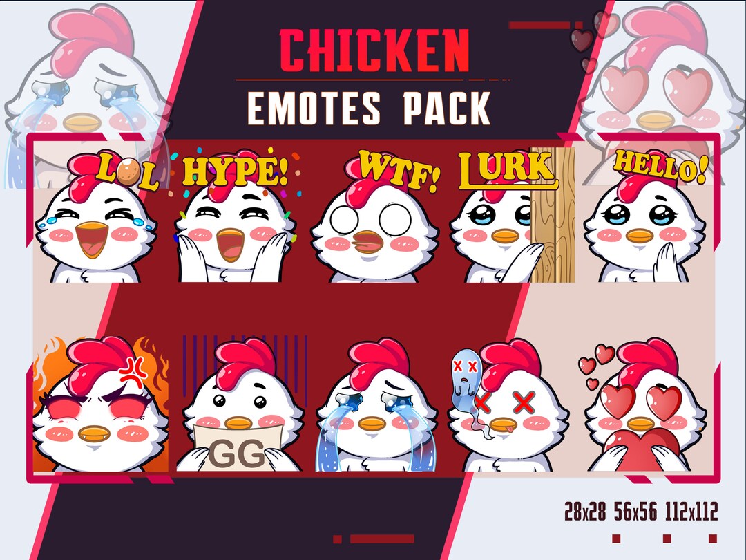 Chicken Funny Emotes, Twitch Emote Pack, Streamer Emotes, Youtube