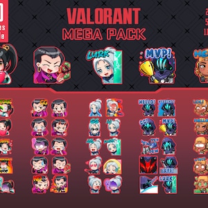 5 Agents Sage, Reyna, Omen, Jett, Raze Valorant 50 Emotes, Twitch Emote Pack, Streamer Emotes, 50 Emotes Valorant 5 Agents Bundle