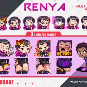 Reyna Mega Pack 16 Emotes, Reyna Valorant 10 Animated 6 Static Emotes Pack, Reyna Valorant Emotes Bundle, Twitch Youtube Discord Emote Pack
