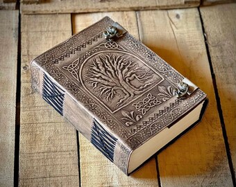 Large leather journal, vintage leather journal, tree of life journal, blank Paper spell book of shadows grimoire journal for gift