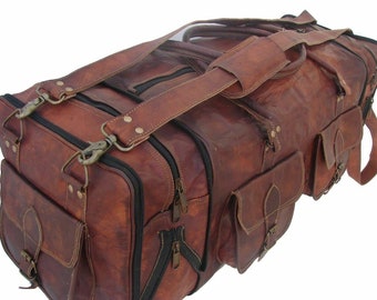 Men's Large 30" Travel Bag Genuine Vintage Leather Duffel Luggage Sport Weekend, Leather Travel bag , Large Leather Travel duffle bag New