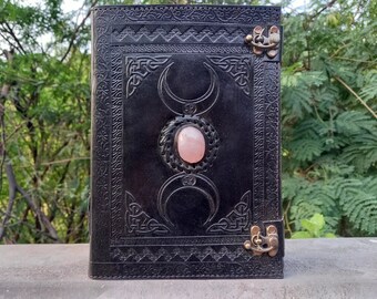 New 600 Pages Large triple moon leather journal, writing notebook, large diary, journal with stone, handmade journal gift for men & women