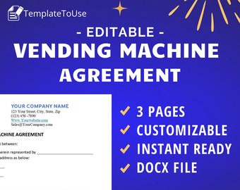 Vending Machine Full Service Contract Site Agreement EDITABLE in Word