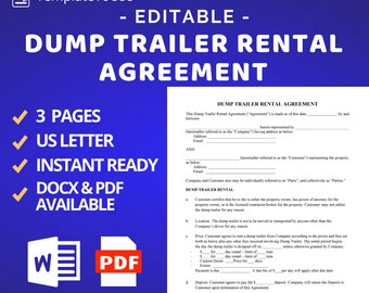 Dump Trailer Rental Agreement Template Etsy