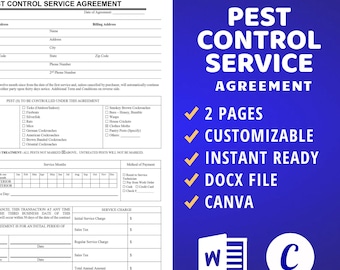 Pest Control Service Agreement Template, Editable Contract, Docx, Canva