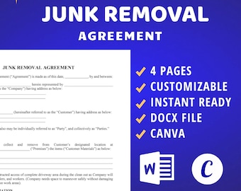 Junk Removal Agreement Contract, Waste Disposal Agreement Service, Editable Template, Docx, Canva