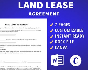 Land Lease Agreement Contract, Farmland, Agriculture, Property Lease Business Template, Docx, Canva
