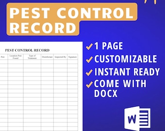 Pest Control Record, Service Log, Business Template, Customizable