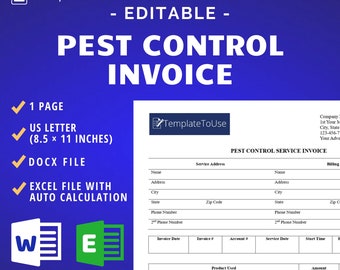 Pest Control Service Invoice Template, Editable in Word & Excel