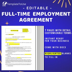 Full-Time Employment Agreement with Fixed Term, Employee Employment Contract, Docx Template, Ready in 5mins, TemplateToUse