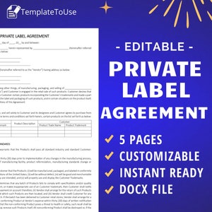 Private Label Agreement Contract, White Label Service, Private Label Manufacturing Business Contract, Editable Template, Docx