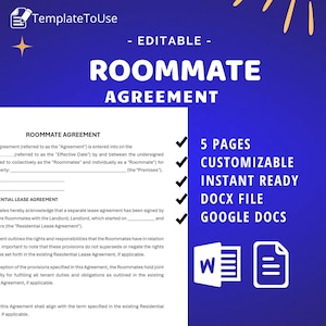 Roommate Agreement, Share-housing Contract, editable template, Docx, Google Docs