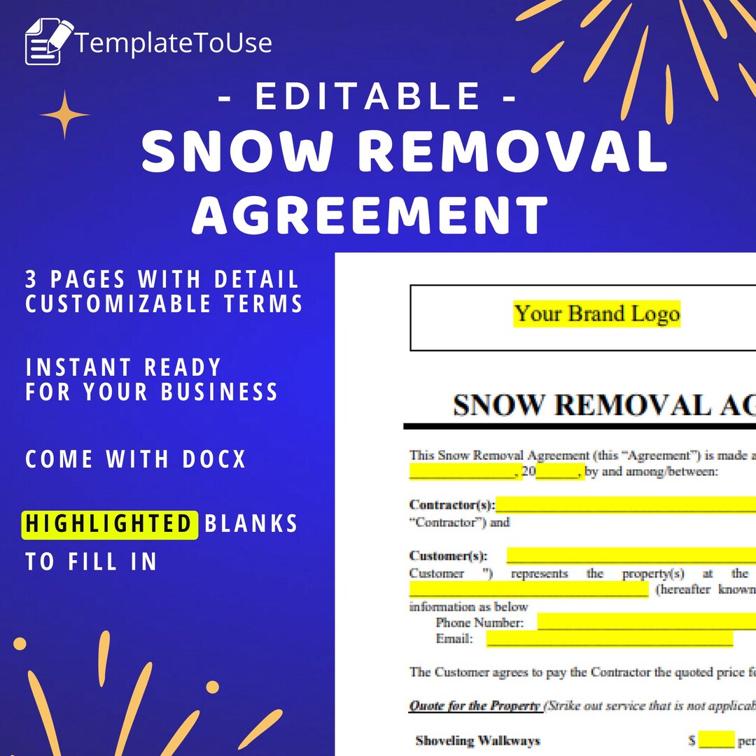 Snow Removal Agreement, Snow Plowing, Snow Shoveling for Your Winter