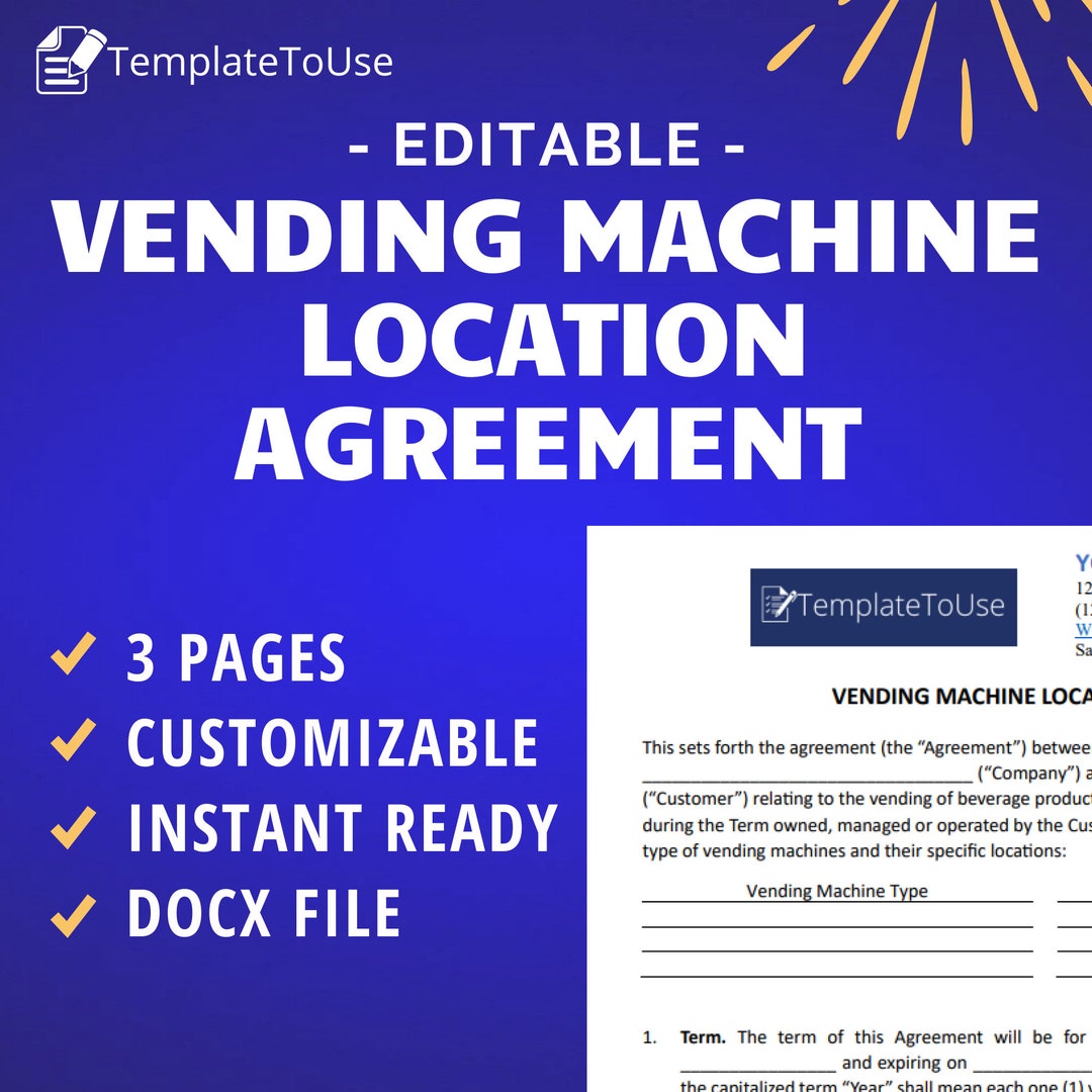 Vending Machine Location Agreement Contract Editable Template Etsy Vending Machine Location Agreement Contract Editable Template Etsy