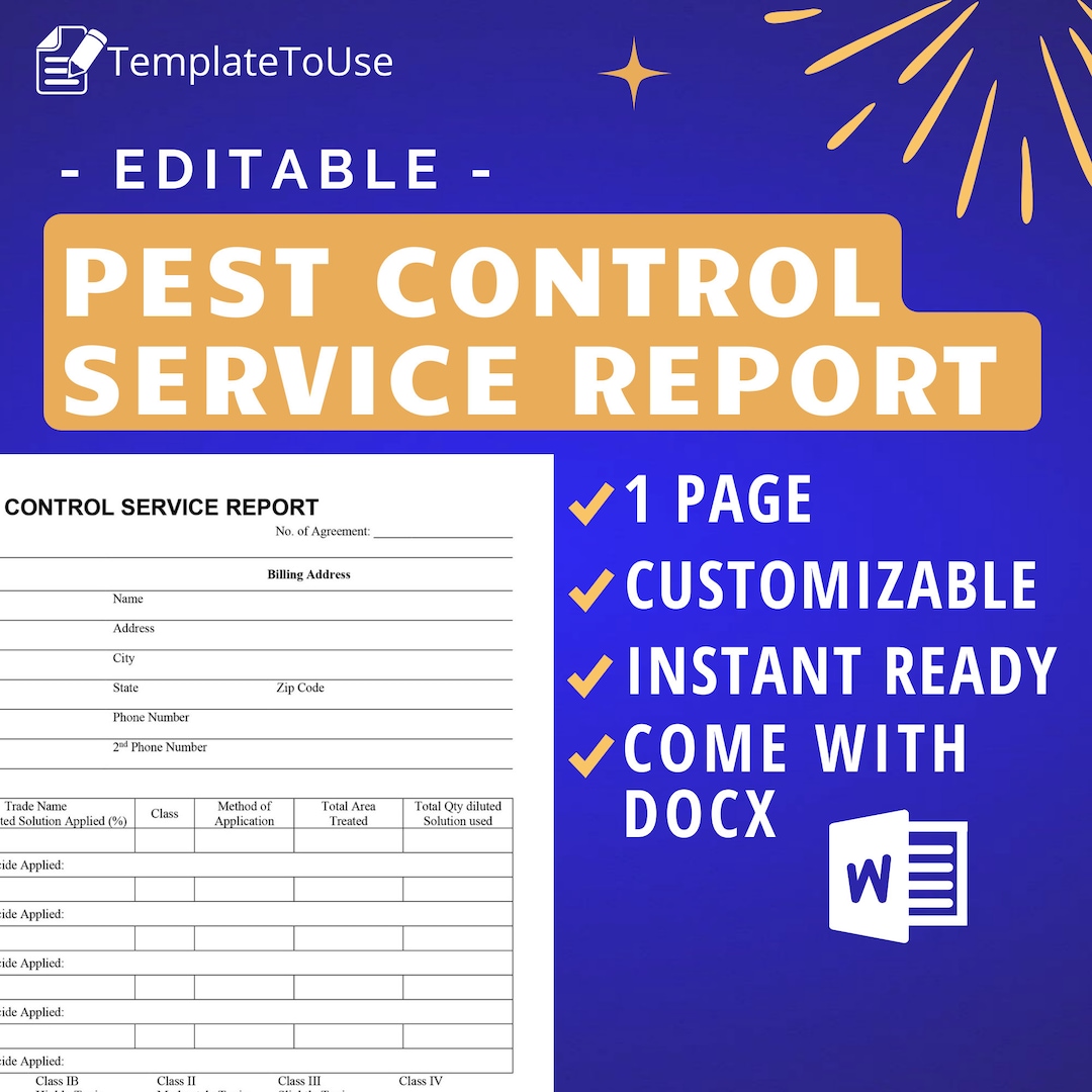 Pest Control Service Report Template, 1 Page Report Form - Etsy