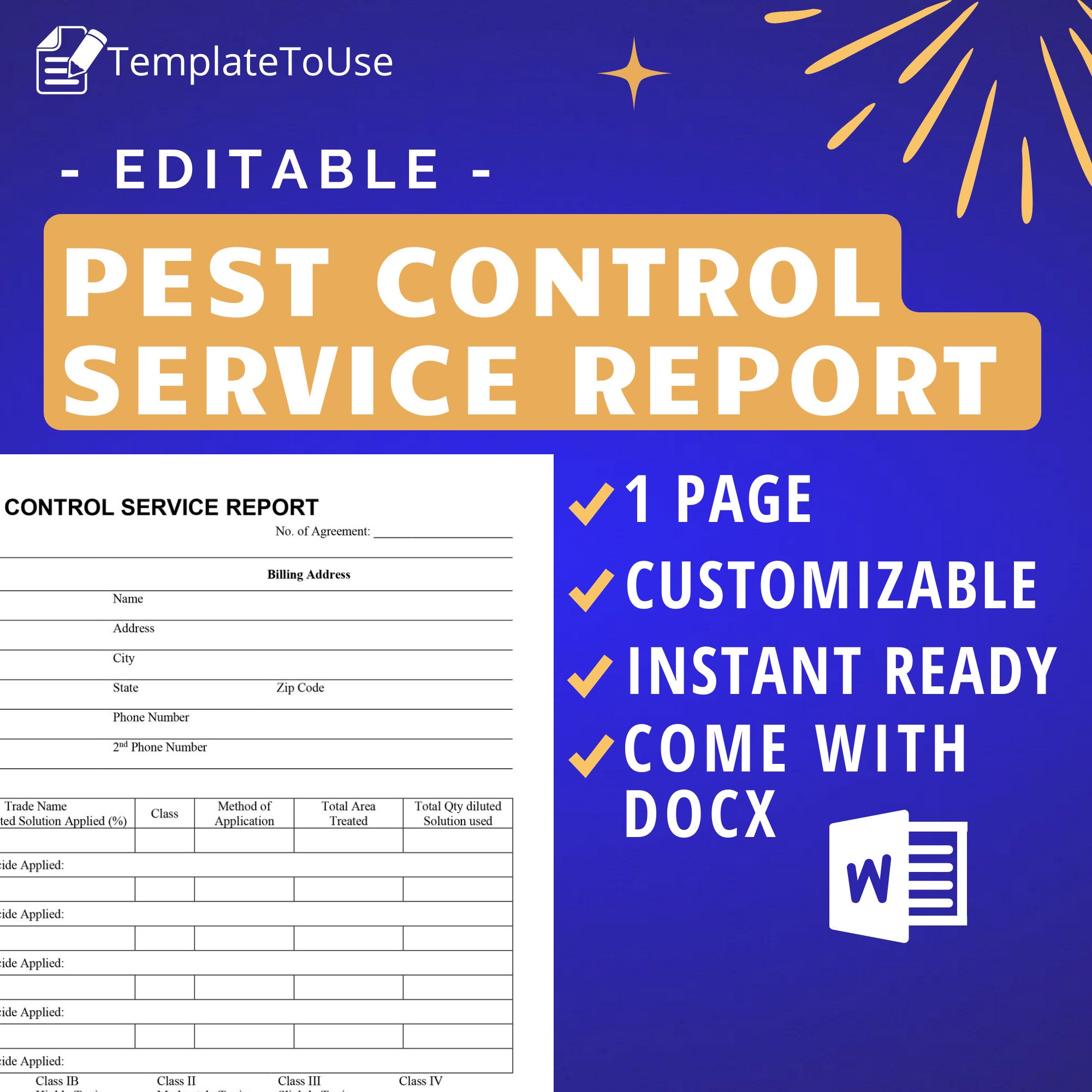 Pest Control Service Report Template, 1 Page Report Form - Etsy
