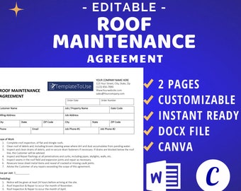 Roof Maintenance Agreement Template, Roofing Contract, Docx, Canva