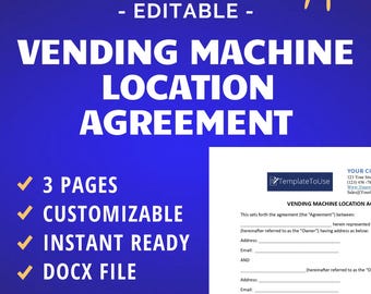 Vending Machine Location Agreement Contract, Editable Template, Docx