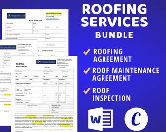 Roofing Service Agreement Bundle, Editable Templates (Docx, Canva)